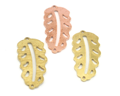 Leaf Pendant Charms 2 hole Tag Raw Brass - Brushed Brass - Copper 30mm 0.8 mm Findings R305