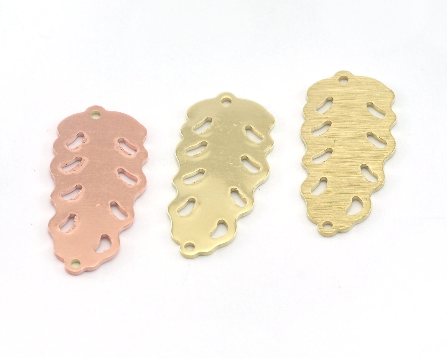 Leaf Pendant Charms 2 hole Tag Raw Brass - Brushed Brass - Copper 30mm 0.8 mm Findings 4068-17
