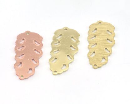 Leaf Pendant Charms 2 hole Tag Raw Brass - Brushed Brass - Copper 30mm 0.8 mm Findings 4068-17