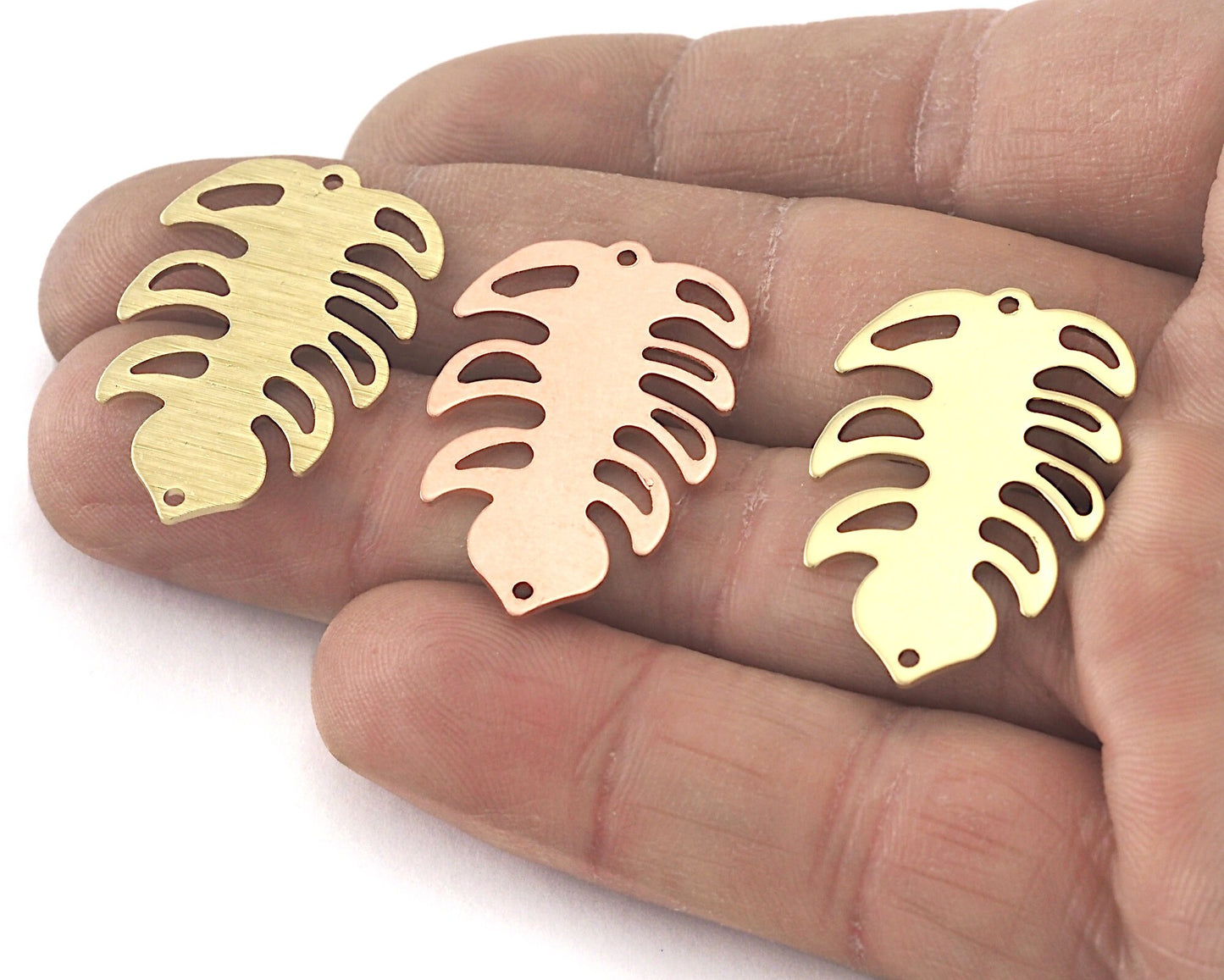 Leaf Pendant Charms 2 hole Tag Raw Brass - Brushed Brass - Copper 30mm 0.8 mm Findings R312