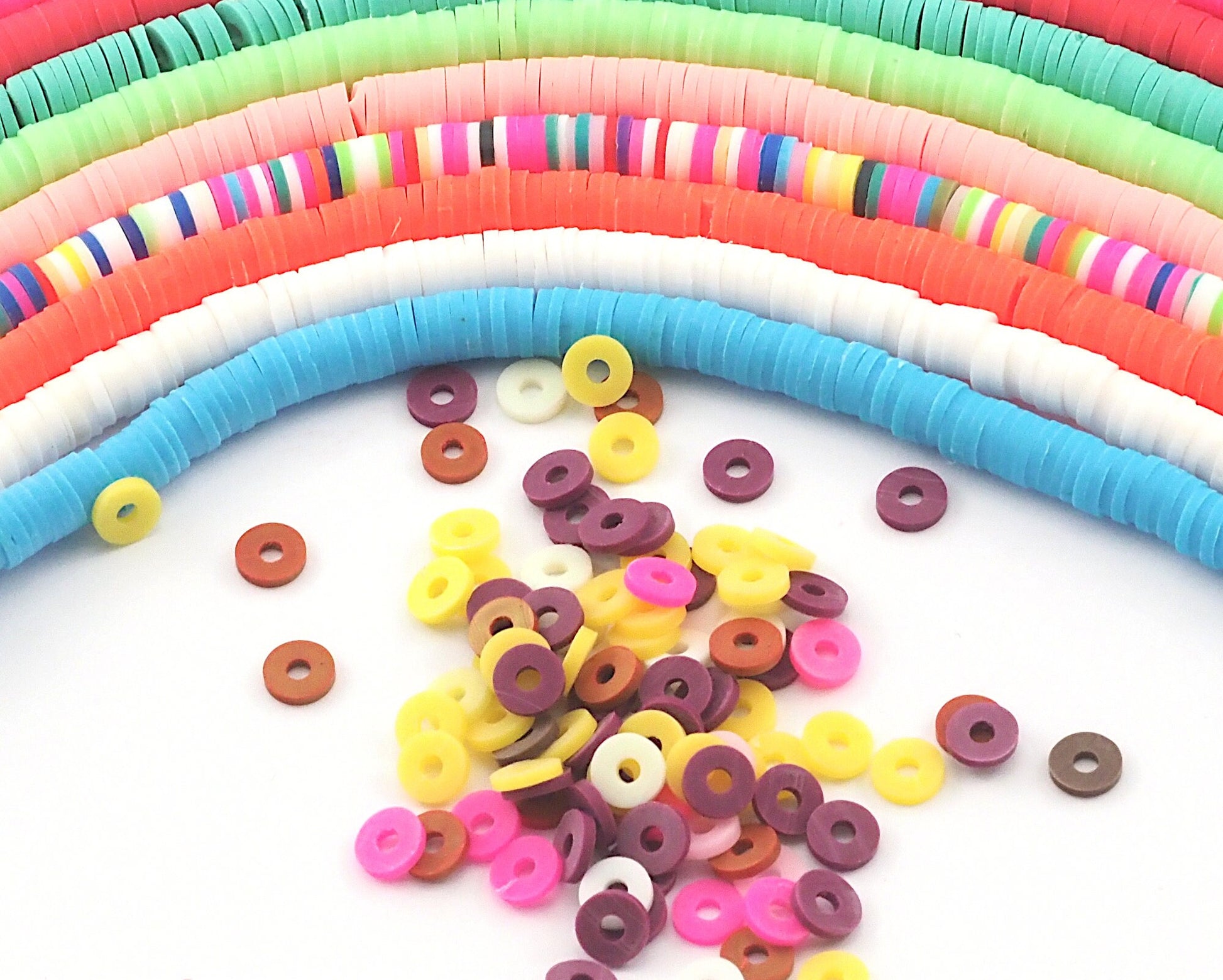 Flat Heishi Clay Beads 1 Strand (300 Beads Aprx.) Colored Polymer Clay Vinyl African Beads 6mm 2604