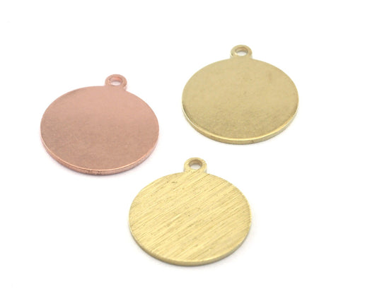 Round Tag Stamping Blank Raw Brass - Brushed Brass - Copper 16mm 0.8 mm 1 hole Findings 4146