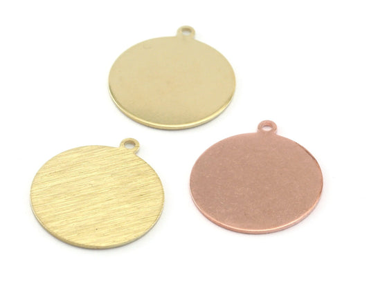 Round Tag Stamping Blank Raw Brass - Brushed Brass - Copper 20mm 0.8 mm 1 hole Findings 4147