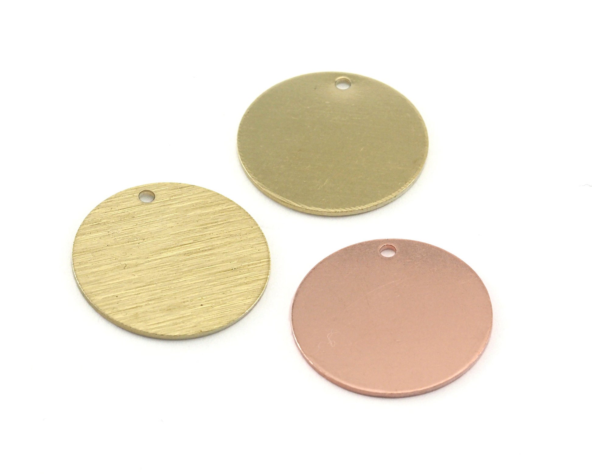 20mm Round Tag Stamping Blank Raw Brushed, Brass, Copper Stainless Steel 0.8 mm 1 hole Findings 4148