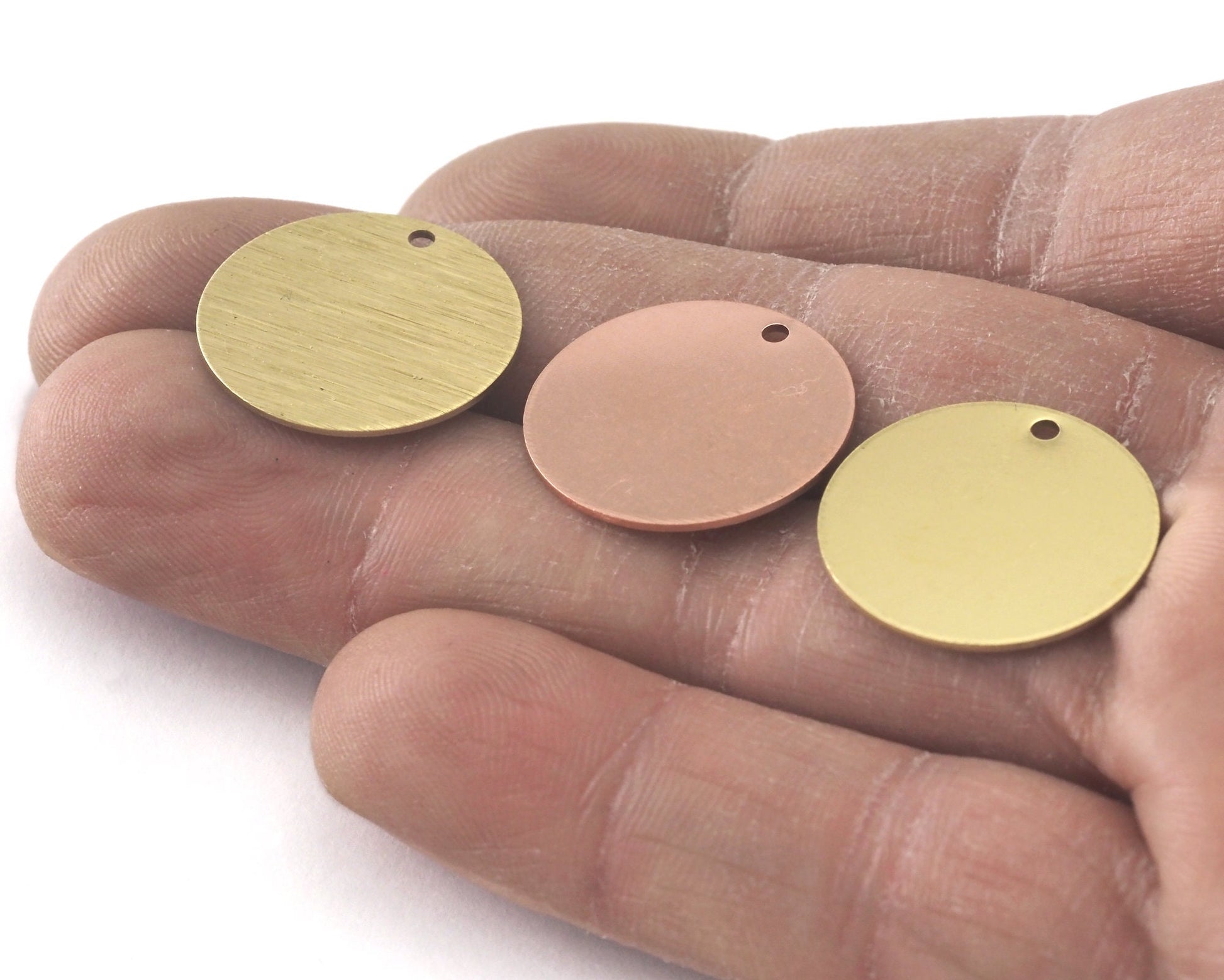 20mm Round Tag Stamping Blank Raw Brushed, Brass, Copper Stainless Steel 0.8 mm 1 hole Findings 4148