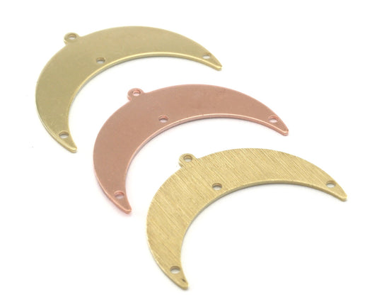 Crescent Moon Pendant 4 hole Raw Brass - Brushed Brass - Copper 35.5mm 0.8 mm Findings 4149