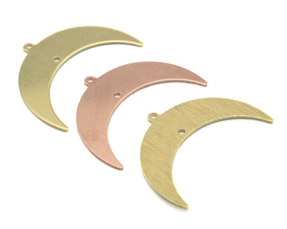 Crescent Moon Pendant 2 hole Raw Brass - Brushed Brass - Copper 35.5mm 0.8 mm Findings 4151