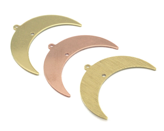 Crescent Moon Pendant 2 hole Raw Brass - Brushed Brass - Copper 35.5mm 0.8 mm Findings 4151