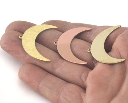 Crescent Moon Pendant 1 hole Raw Brass - Brushed Brass - Copper 35.5mm 0.8 mm Findings 4152