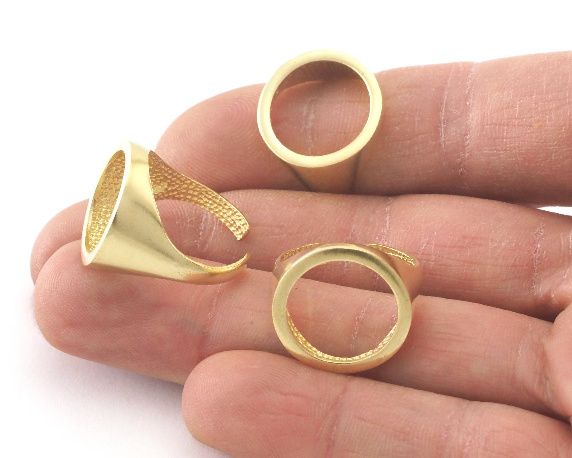 Signet Open Round Ring Adjustable Raw brass, Antique Silver, Shiny Silver Plated Brass (17.5mm 7US size) 4197