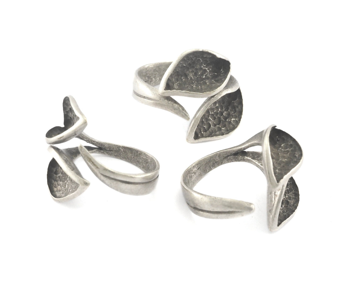 Curved Leaf Leaves Ring Antique silver plated brass (6-10 US Adjustable ) 4200