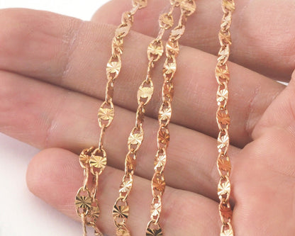 Oval soldered textured (faceted) chain Raw Brass 4mm Z098