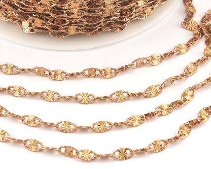 Oval soldered textured (faceted) chain Raw Brass 4mm Z098