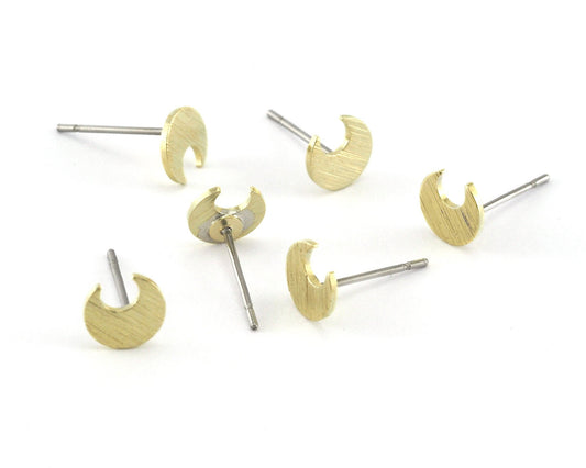 Crescent Earring Stud Post Brushed Raw Brass 7mm Earring Blanks 4201