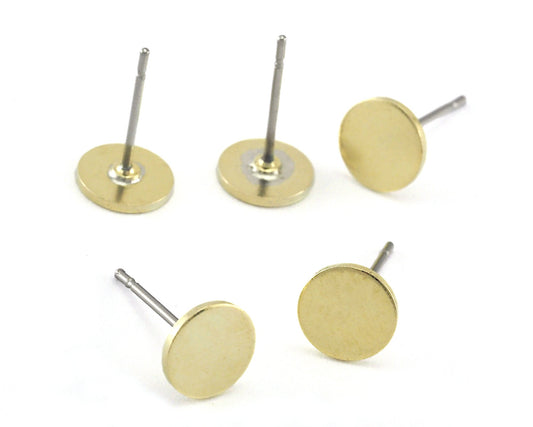 Round Earring Stud Post Raw Brass 7mm Earring Blanks 4201