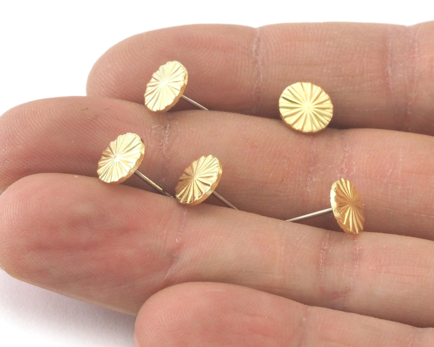 Round Starburst Earring Stud Post Raw Brass 8mm Earring Blanks 4201