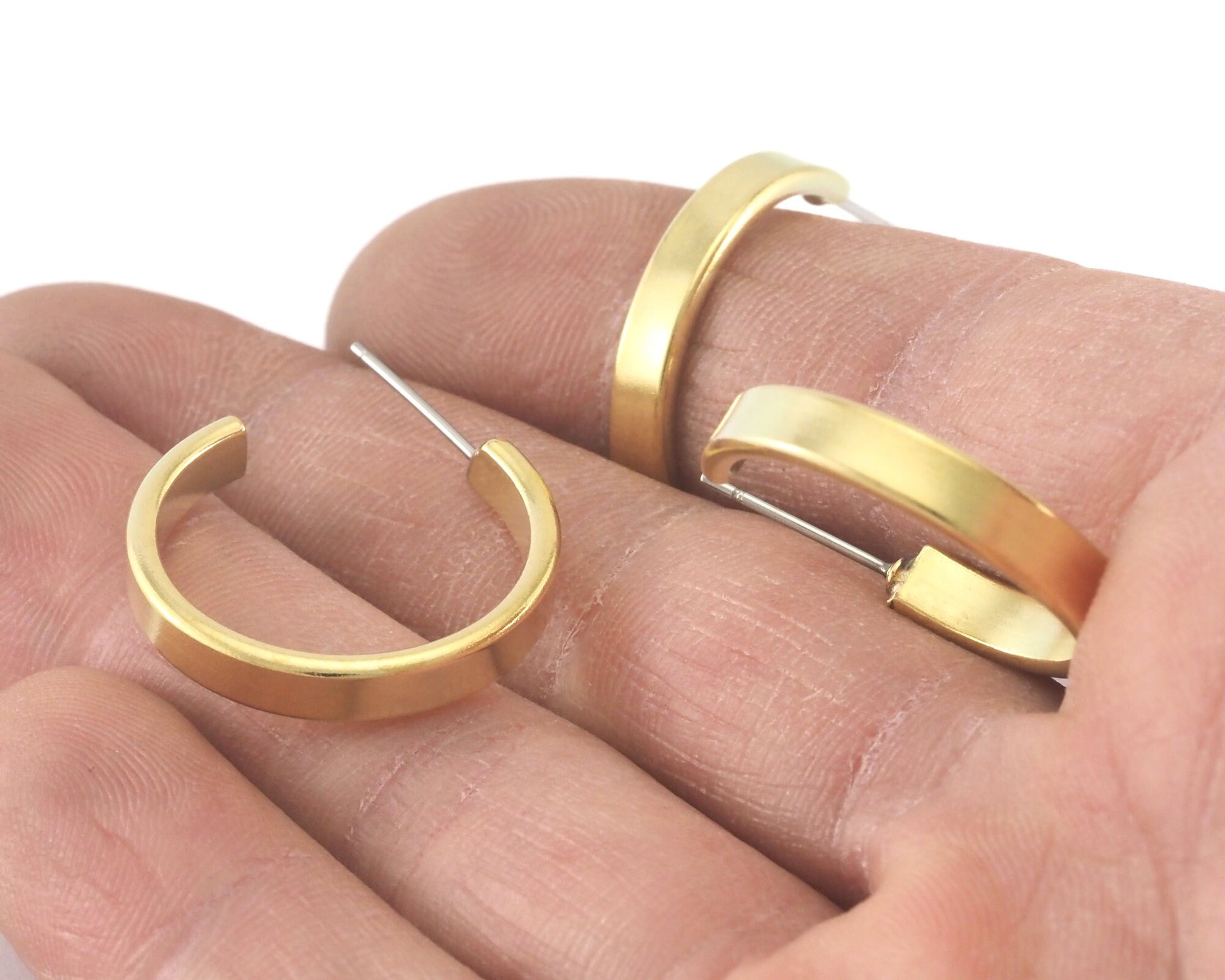 Hoop Flat Earrings stud base raw brass round earring Posts, 23mm 4205