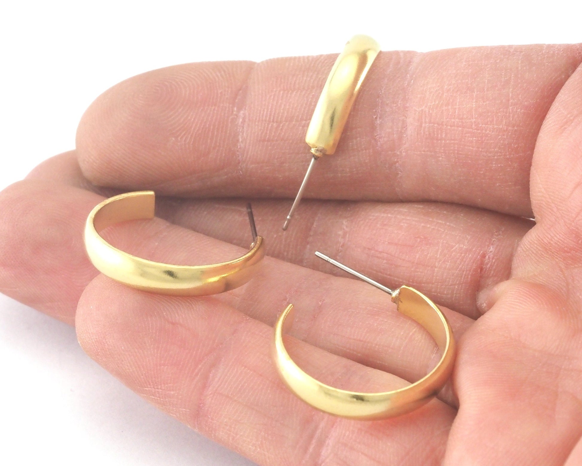 Hoop round Earrings stud base raw brass round earring posts, 23mm 4207