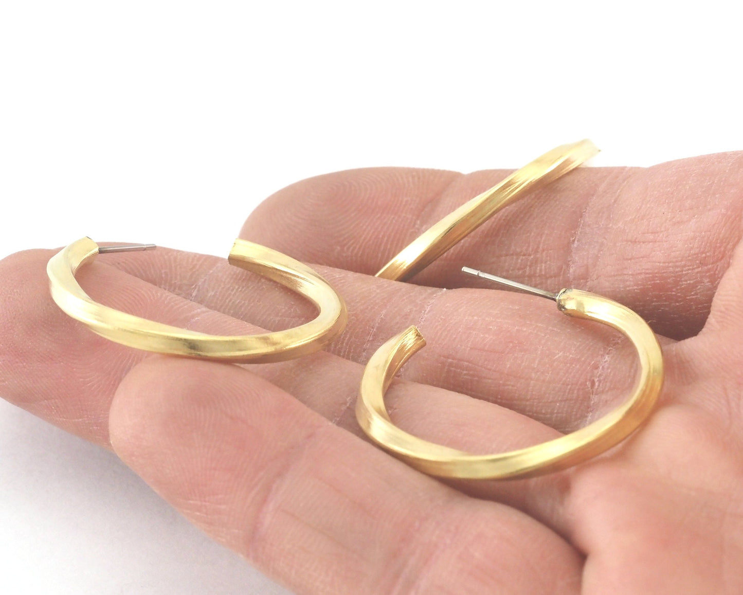 Hoop twisted swirl round bar Earrings stud base raw brass round earring posts, 30mm 4208