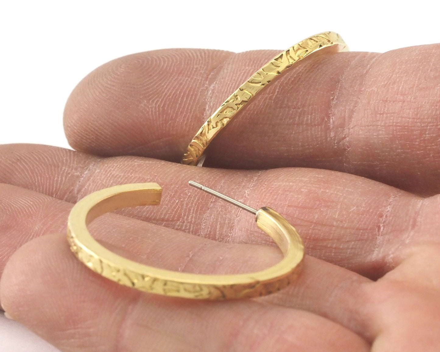 Hoop angular branch branches earrings stud base raw brass round earring posts, 30mm OZ4218