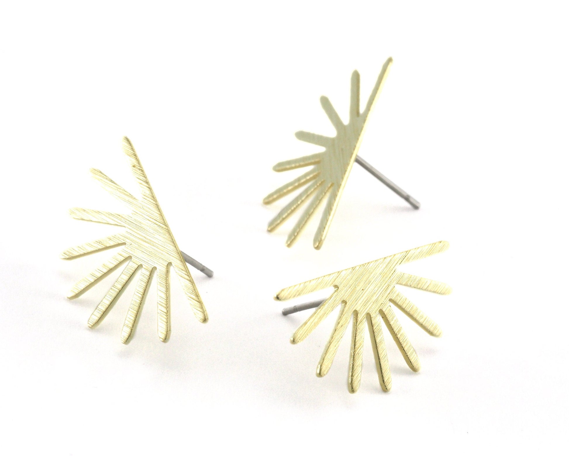 Sun Earring Stud Posts Raw Brushed brass , 25x13mm 4228-1