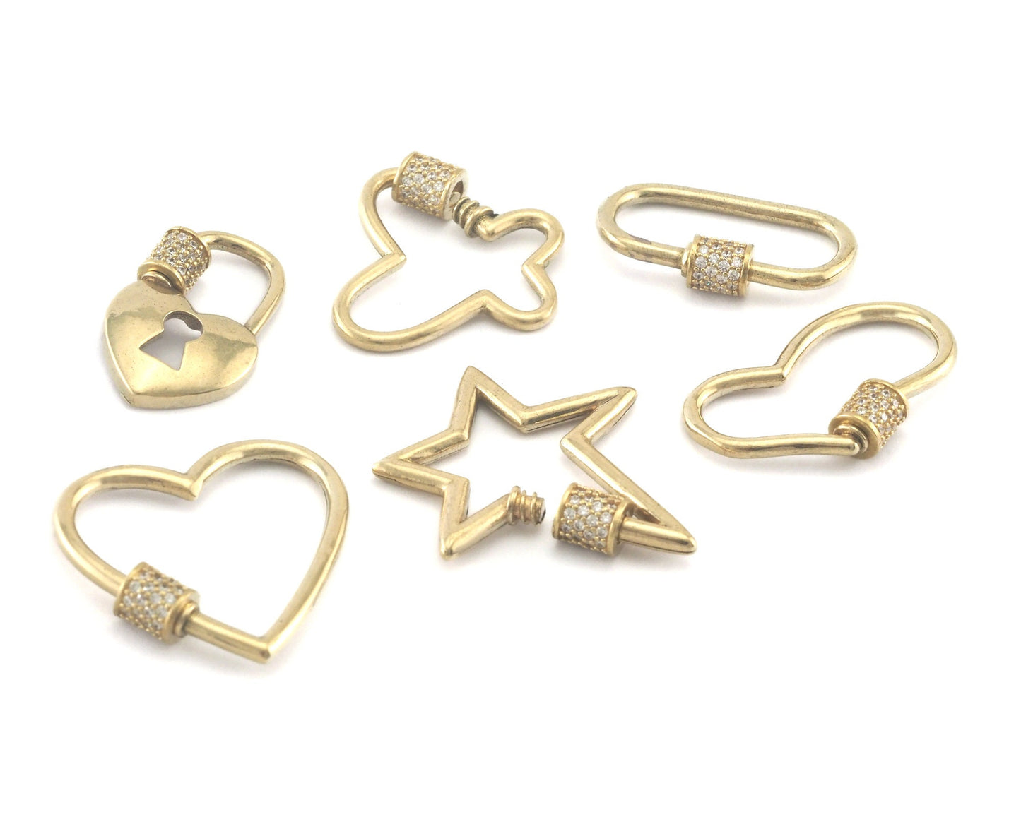 Carabiner clasp Screw Clasp Pendant Heart, Star, Long Heart, Oval, Butterfly, Key Lock ,Raw Brass 4290