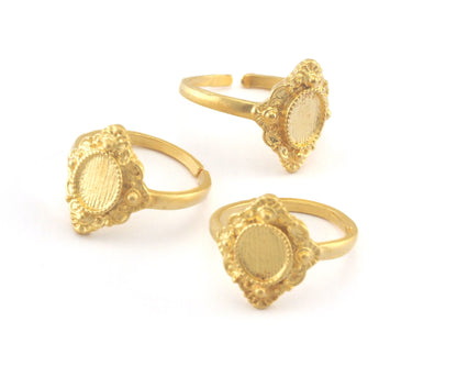 Adjustable Ring Bezel ( 8x6mm setting ) Matte Gold Plated Brass (18mm 8US inner size - Adjustable ) OZ2633