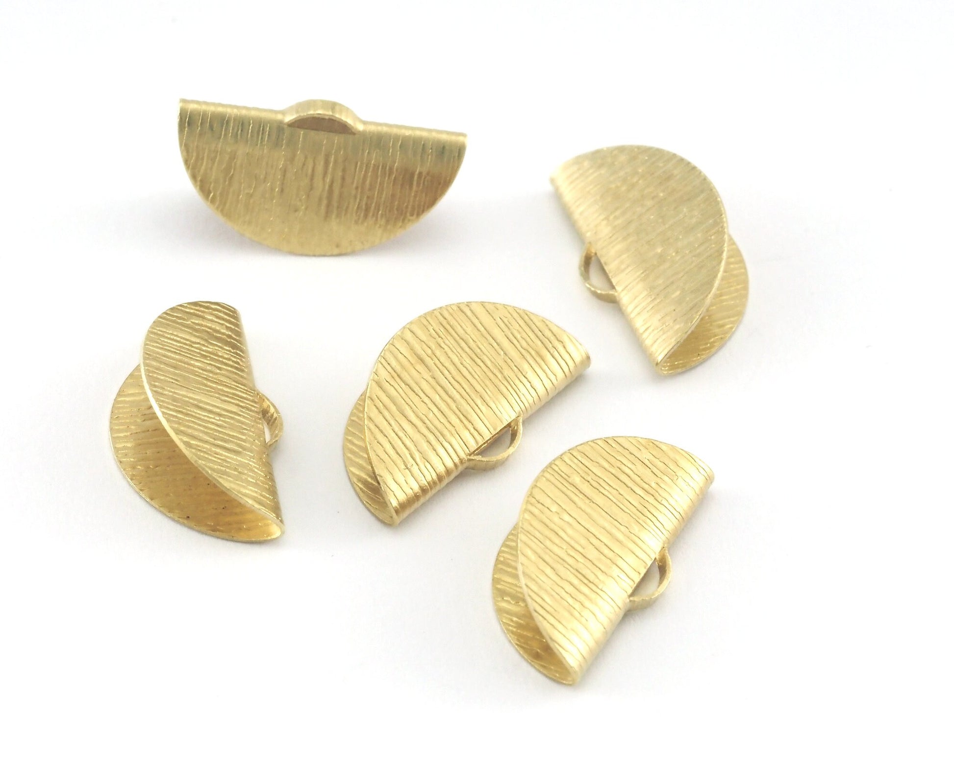 Semi Circle Crimp findings with Loop 10x20mm Brushed Raw brass Ribbon Crimp cap tassel holder 4176