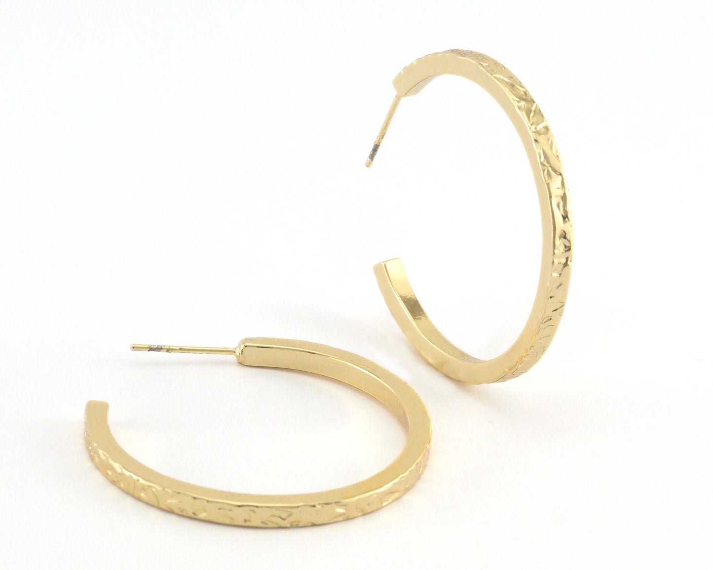 Hoop angular branch branches earrings stud base Shiny gold tone brass round earring posts, 35mm OZ4227