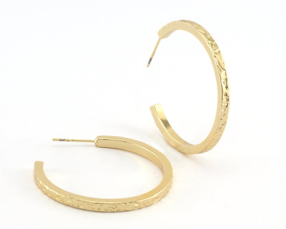 Hoop angular branch branches earrings stud base Shiny gold tone brass round earring posts, 35mm OZ4227