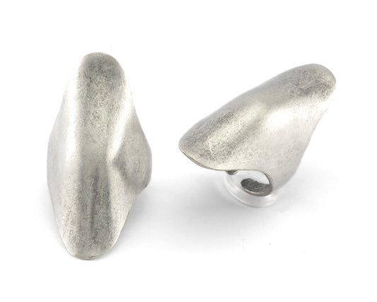 Long Domed Adjustable Ring Antique silver plated brass (16.5mm 6US inner size ) 4193