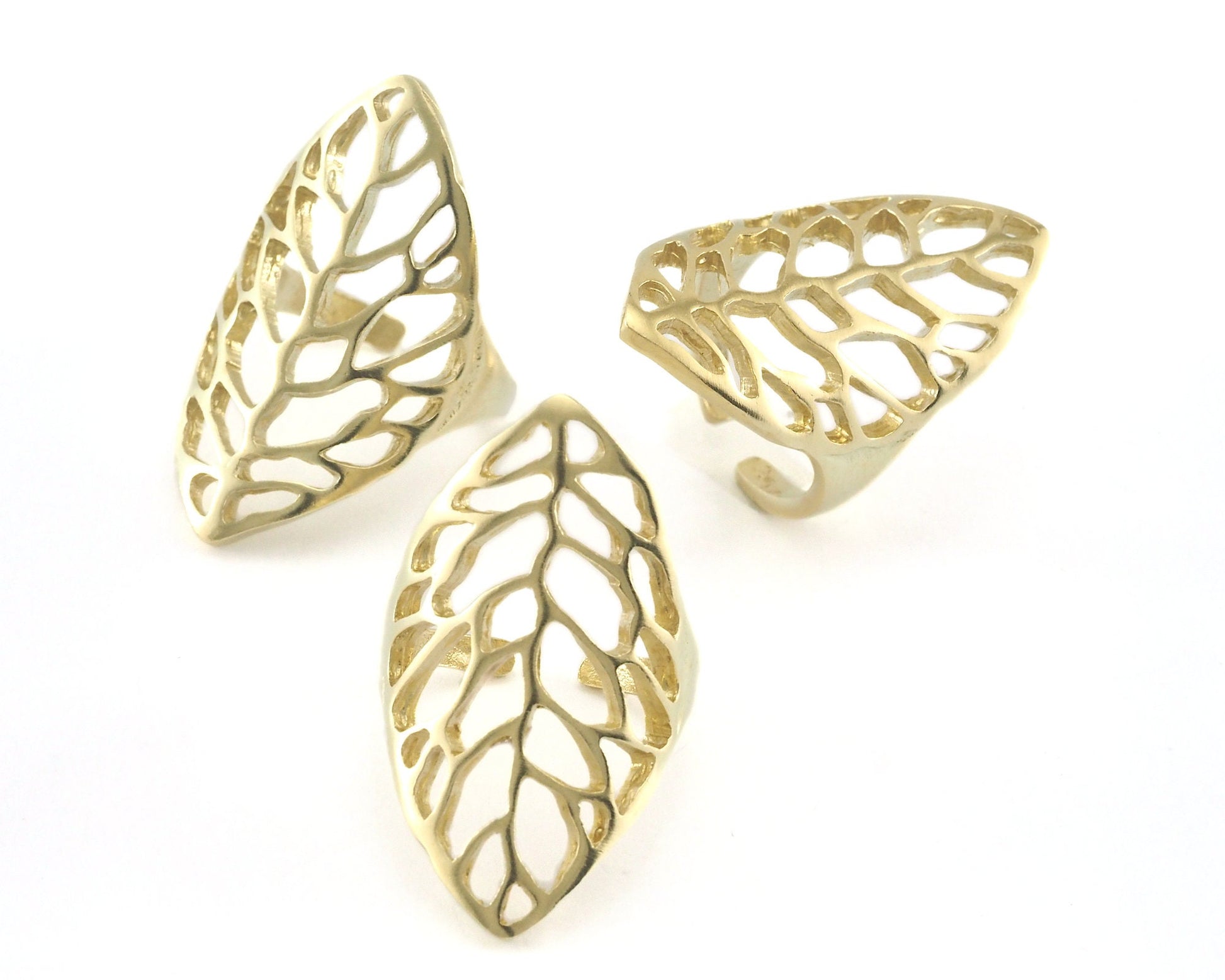 Leaf Shape Ring Adjustable Raw brass (18mm 8US inner size) OZ591