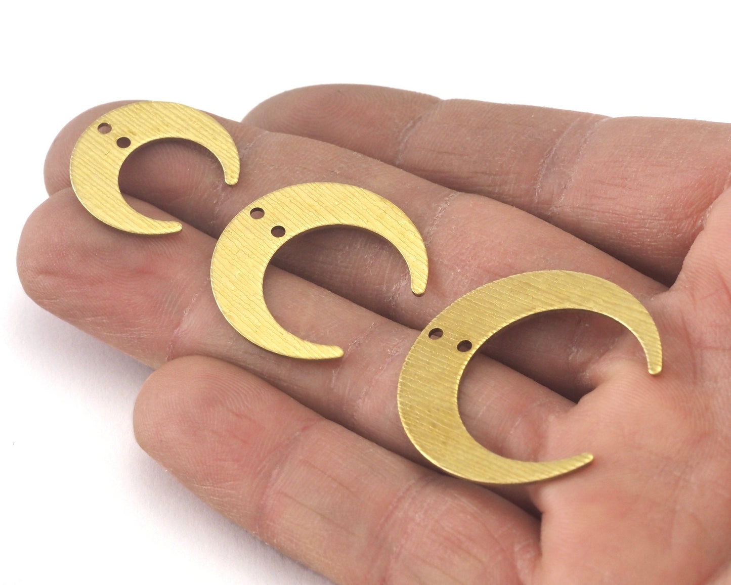 Crescent Moon 30 25 20mm Brushed Raw Brass (2 hole) Charms Findings Stampings 4159-225