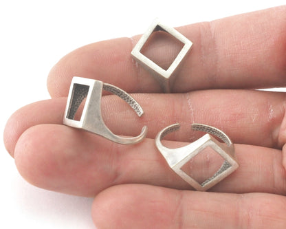 Open Rhombus Ring Adjustable Antique Silver Plated brass (16.5mm 6US inner size) OZ4236 19mm