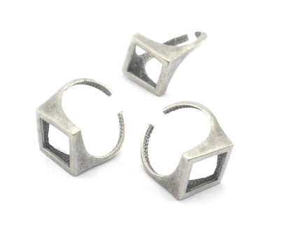 Open Rhombus Ring Adjustable Antique Silver Plated brass (16.5mm 6US inner size) OZ4236 19mm