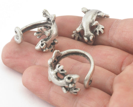 Lizard Animal Adjustable Ring Antique Silver Plated Brass (20mm 10US inner size) 4229