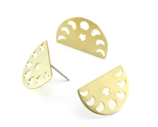 Earring Posts Stud Star Crescent Moon (22x14mm) Raw Brass 4235