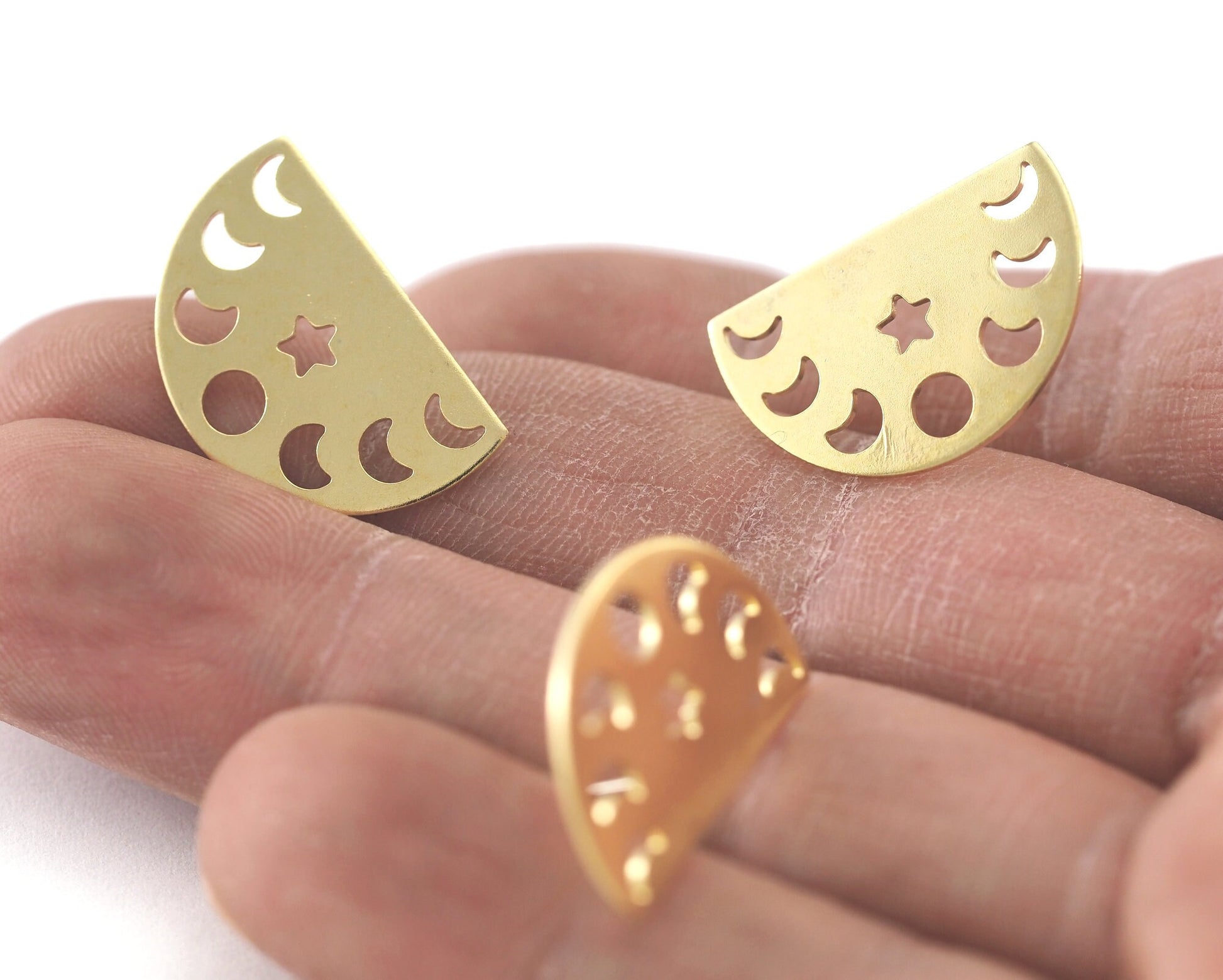 Earring Posts Stud Star Crescent Moon (22x14mm) Raw Brass 4235