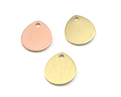 Drop Shape Charms Copper - Brass - Brushed 1 hole 12x10mm thickness 0.8mm 4187