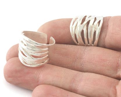 Adjustable Ring Stripes Ring Silver Plated brass (18.5mm 8.5US inner size) OZ3592 ring22