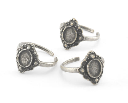 Oval Adjustable Ring Base Bezel setting blank Antique silver plated brass (7- 9US inner size - Adjustable ) OZ2633