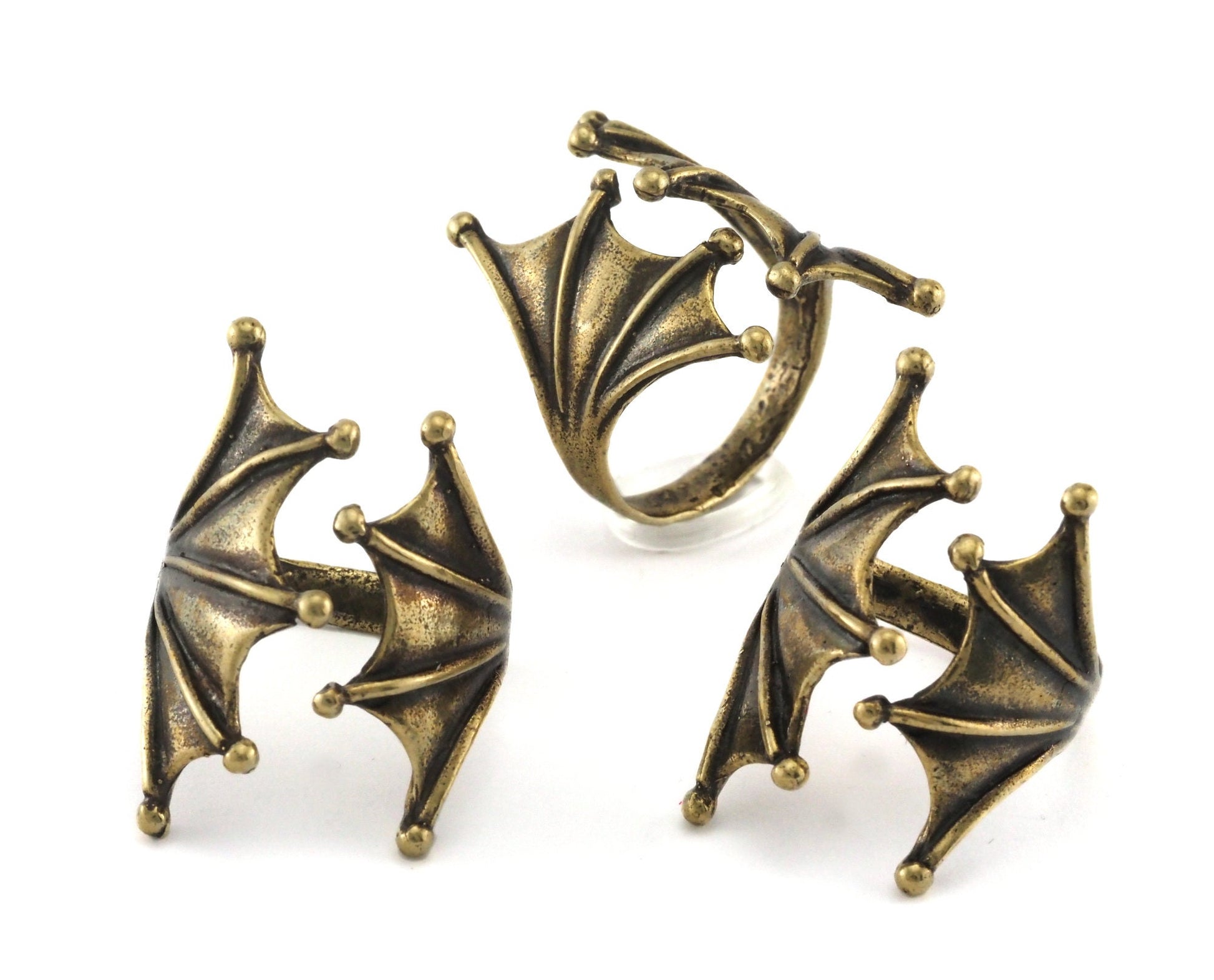 Bat wing Frog Hands Ring Adjustable Ring Antique bronze plated brass (20mm 10.5US inner size) OZ2882