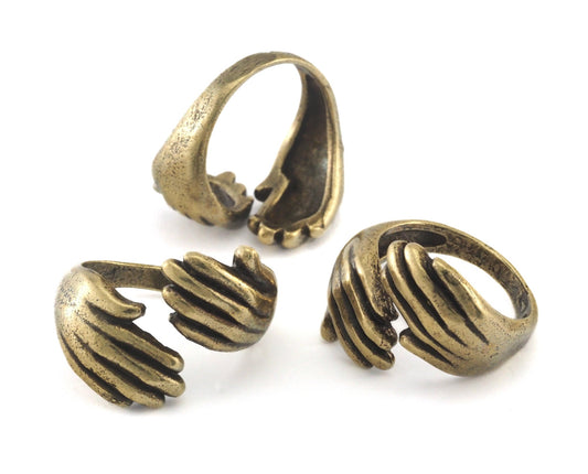 Hands Statement Adjustable Ring Antique bronze plated brass (18mm 8US - 9US inner size) Oz4007