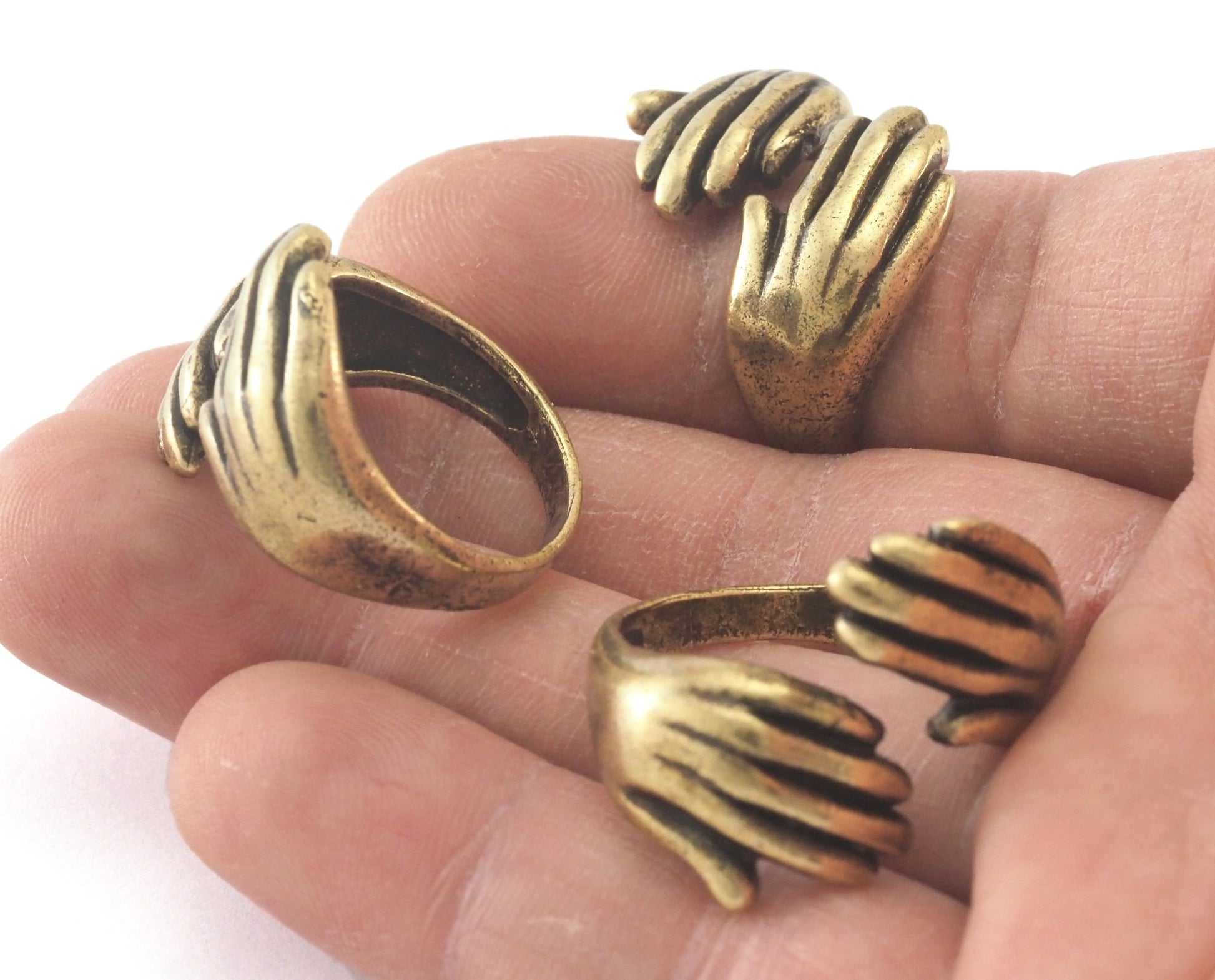 Hands Statement Adjustable Ring Antique bronze plated brass (18mm 8US - 9US inner size) Oz4007