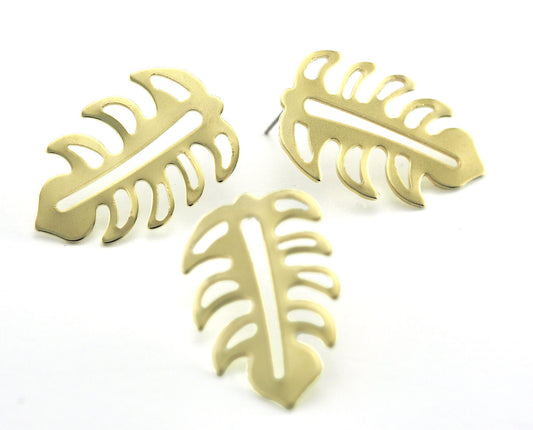 Leaf Earring Stud Post Raw Brass 30mm Earring Blanks 4247-3