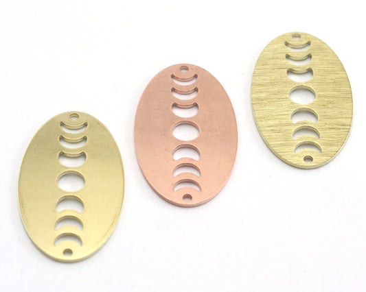 Oval Half Moon Star Copper - raw brass 35x19mm 2 holes charms findings 4255