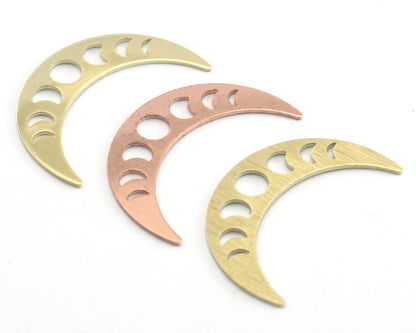 Crescent Star Moon Phase Charms Raw Brass - Brushed - Copper 35.5mm 0.8 mm No hole Findings 4257