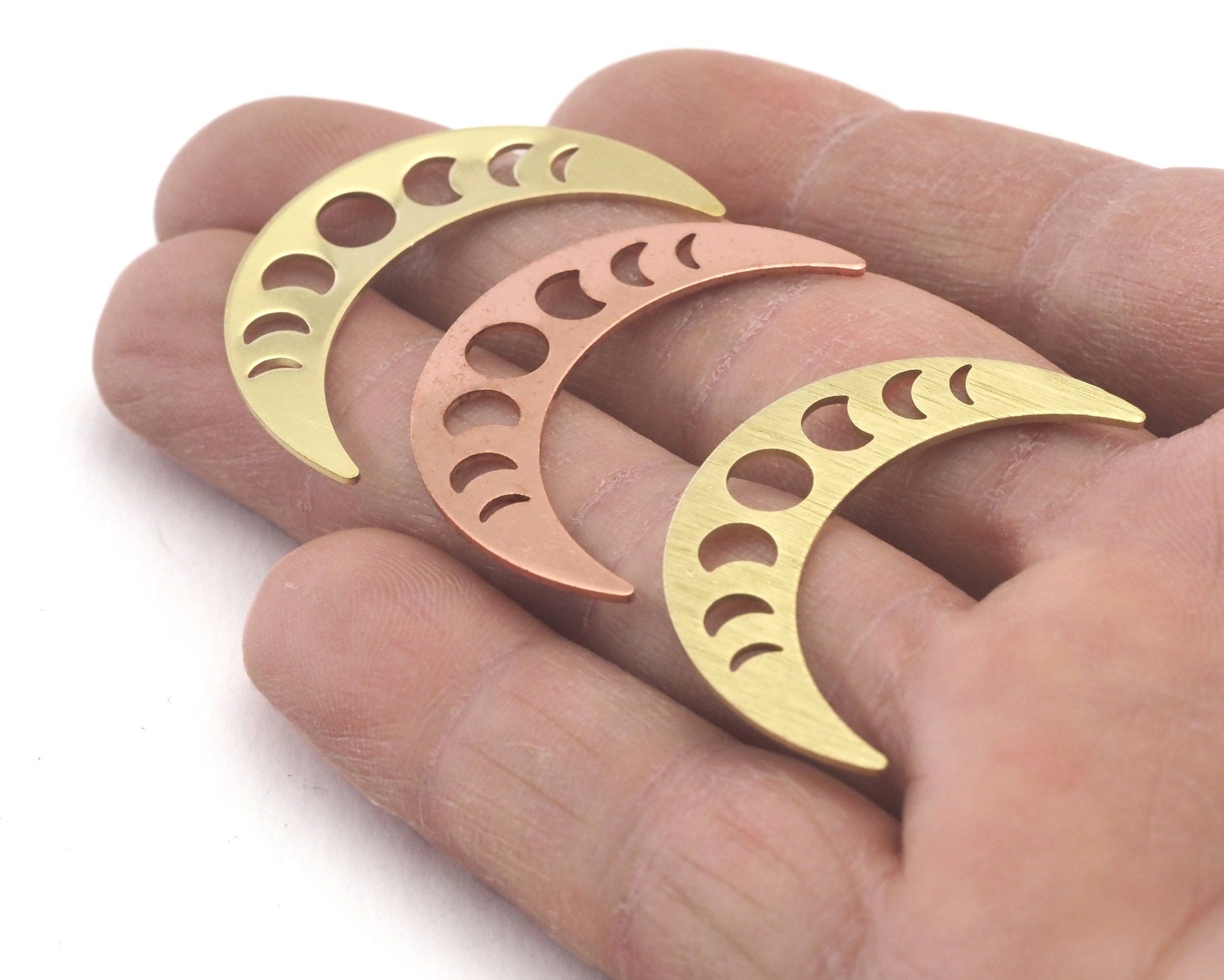 Crescent Star Moon Phase Charms Raw Brass - Brushed - Copper 35.5mm 0.8 mm No hole Findings 4257