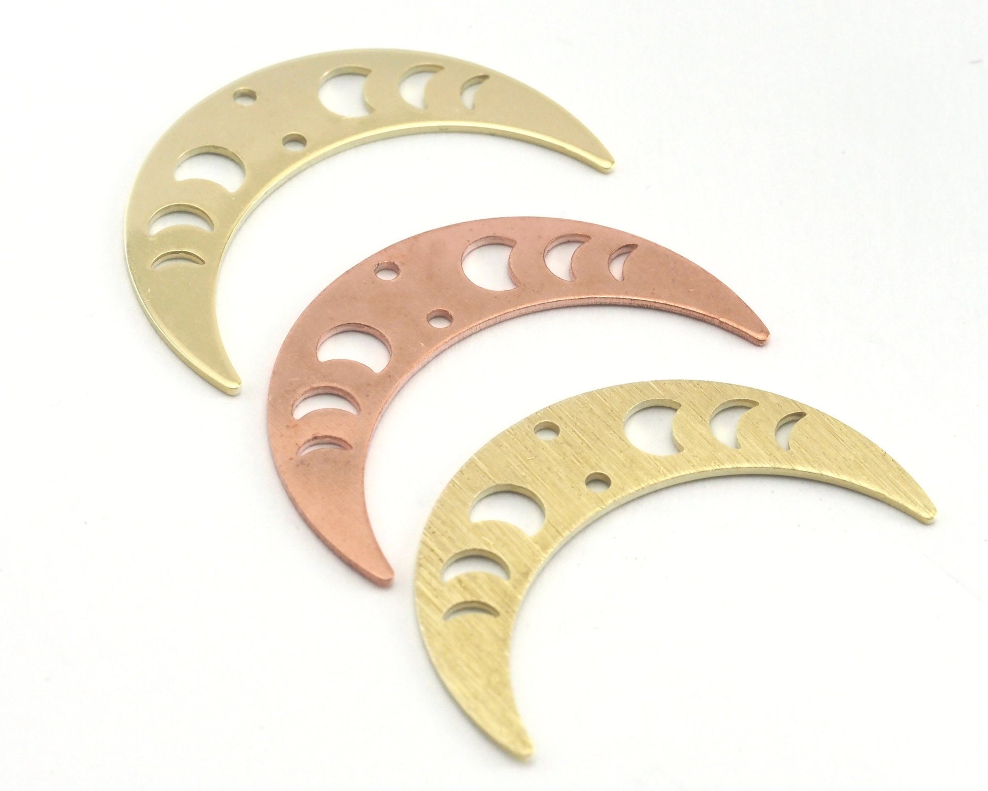 Crescent Star Moon Phase Charms Raw Brass - Brushed - Copper 35.5mm 0.8 mm 2 holes Findings 4261