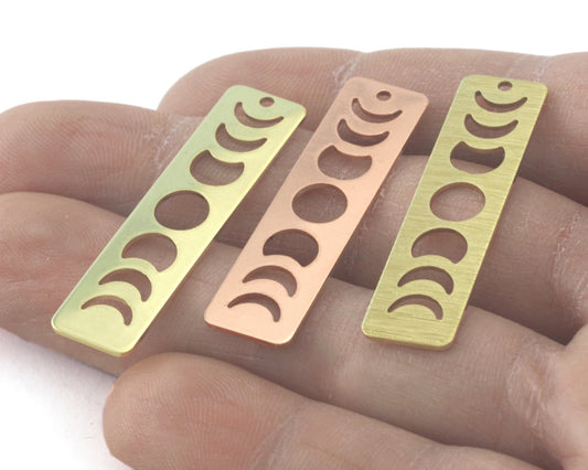 Rectangle Half Moon (states of the moon holes ) Copper - raw brass 10x40mm 1 holes charms findings R356